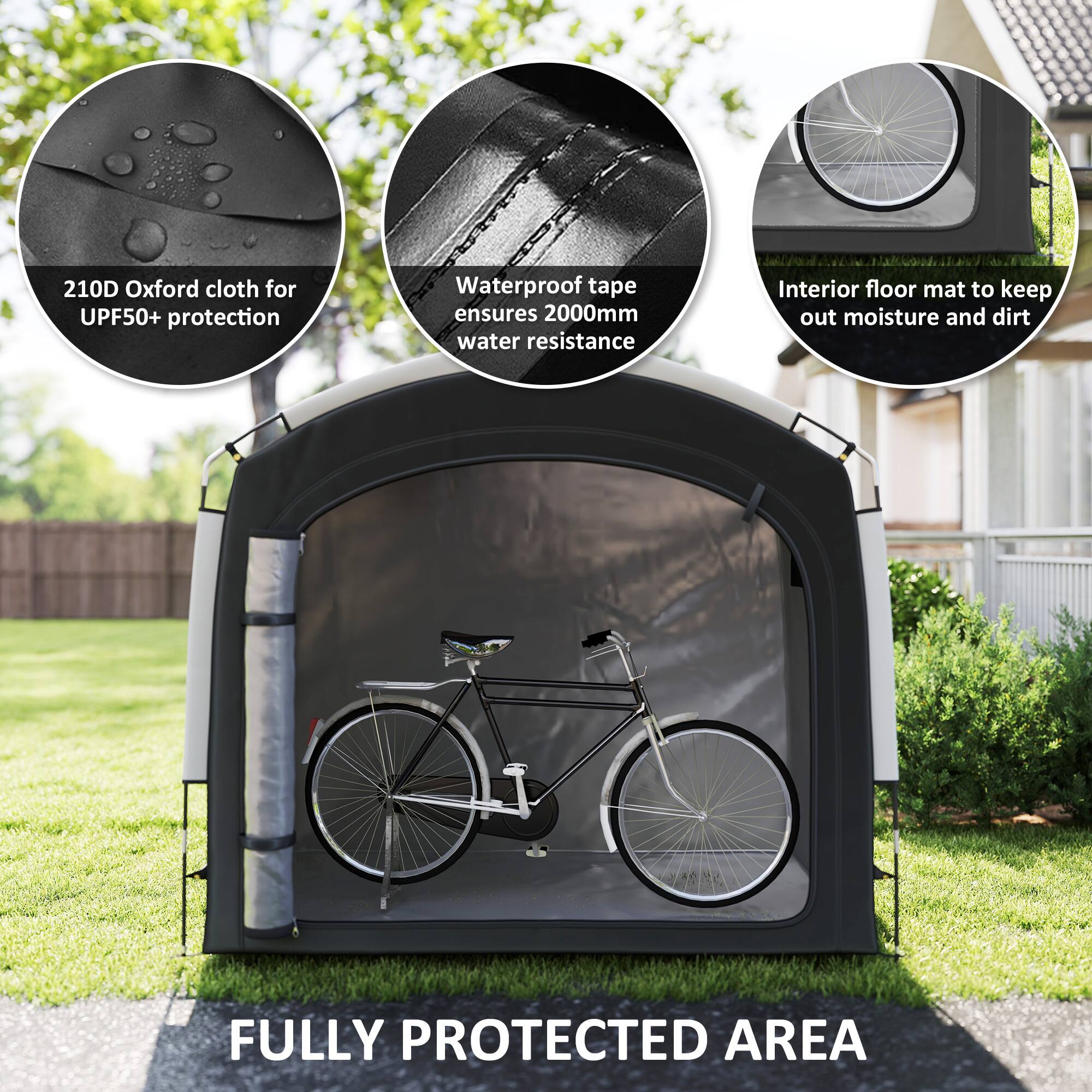 210D Oxford cloth for UPF50+ protection  
Waterproof tape ensures 2000mm water resistance  
Interior floor mat to keep out moisture and dirt  
FULLY PROTECTED AREA