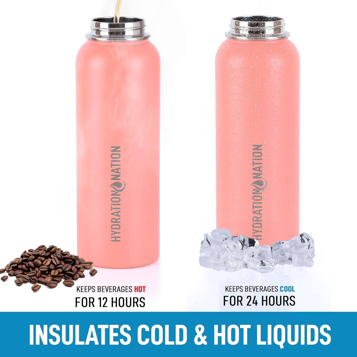 NATION HYDRATION  
NATION HYDRATION  

KEEPS BEVERAGES HOT  
FOR 12 HOURS  

KEEPS BEVERAGES COOL  
FOR 24 HOURS  

INSULATES COLD & HOT LIQUIDS