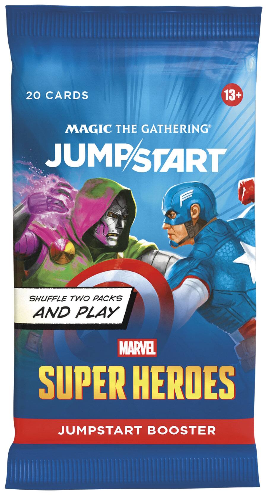 20 CARDS 13+ MAGIC THE GATHERING JUMP START SHUFFLE TWO PACKS AND PLAY MARVEL SUPER HEROES JUMPSTART BOOSTER
