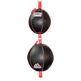 Amber Sporting Goods - Double End Bag – Premium Leather Reflex Training for Boxing, MMA, Kickboxing w/ Bungee & S-Hook - Black, Red, White