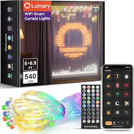 MOSZAR LLC - WiFi Curtain Lights, 540 RGB LED, 6.9×5 ft, App & Remote, Color Changing