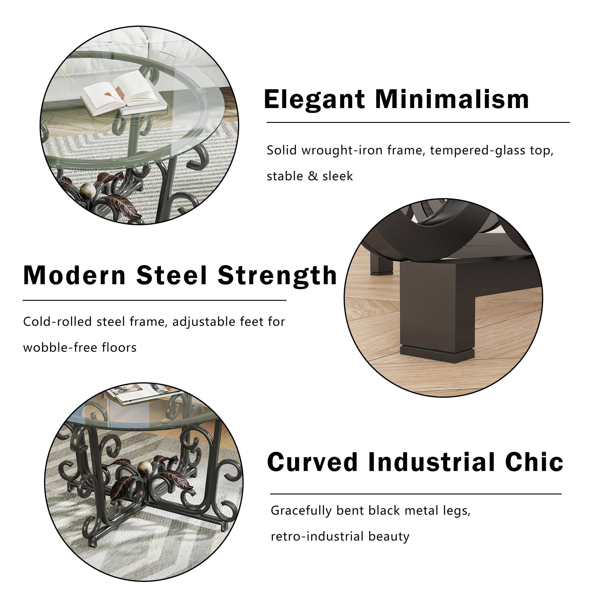 Elegant Minimalism  
Solid wrought-iron frame, tempered-glass top, stable & sleek  

Modern Steel Strength  
Cold-rolled steel frame, adjustable feet for wobble-free floors  

Curved Industrial Chic  
Gracefully bent black metal legs, retro-industrial beauty