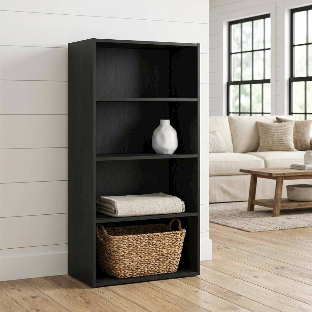 Angle. FurniFact - 4-Tier Open Shelf Bookcase with Sturdy Engineered Wood Construction - Blackwood.