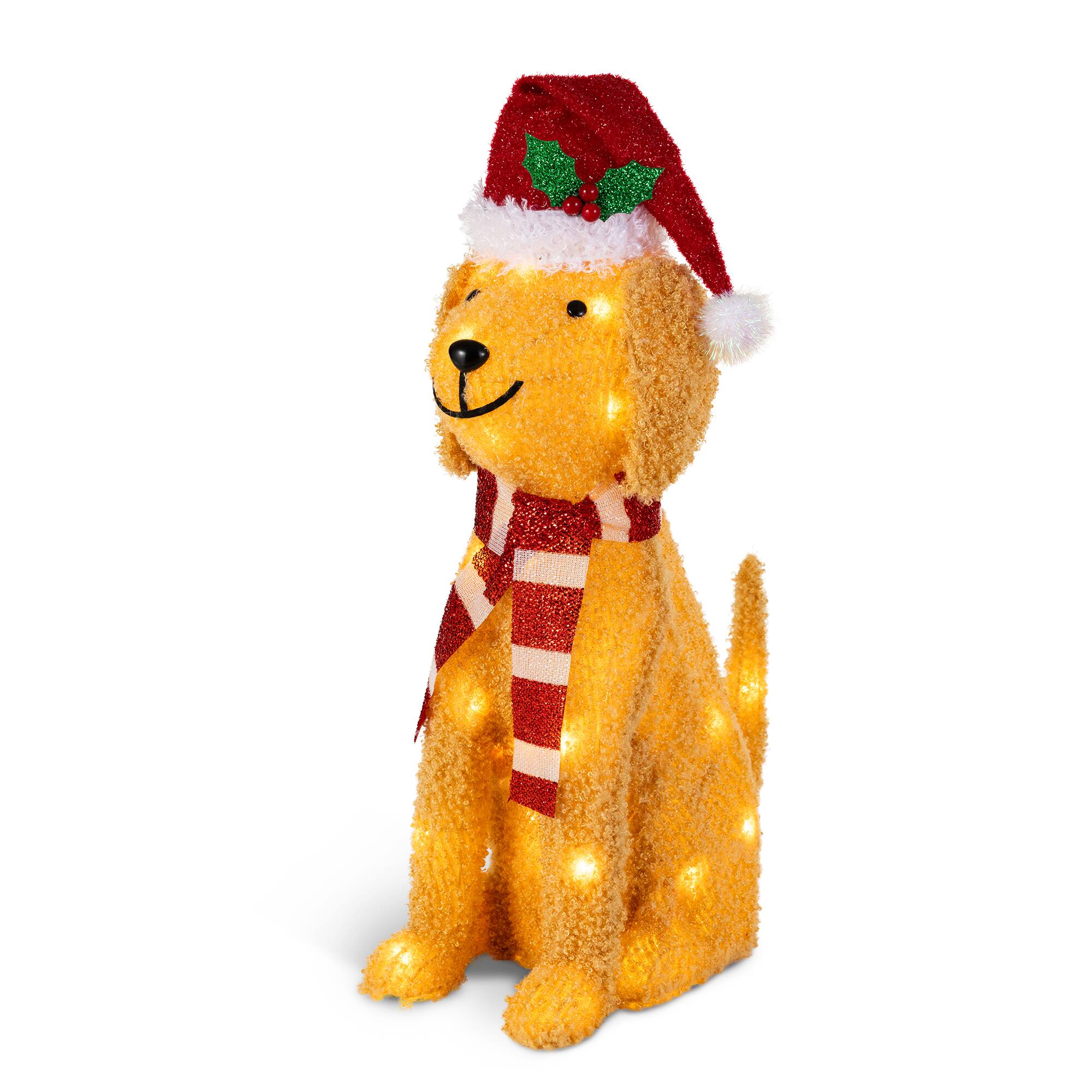 Angle. Glitzhome - 22"H 3D Christmas Fabric Dog with 40 LED Lights - Multi-Colored.