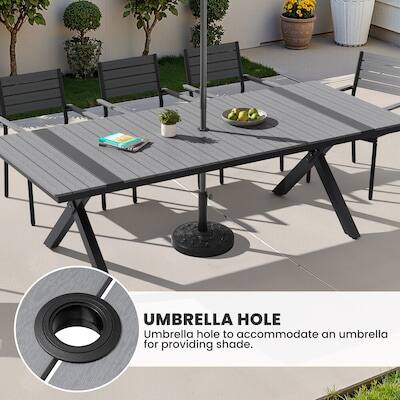 UMBRELLA HOLE  
Umbrella hole to accommodate an umbrella for providing shade.