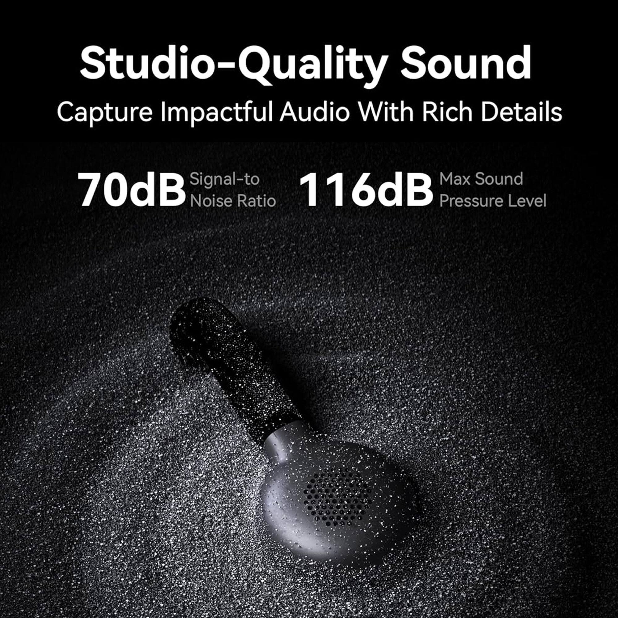 Studio-Quality Sound  
Capture Impactful Audio With Rich Details  

70dB Signal-to Noise Ratio  
116dB Max Sound Pressure Level