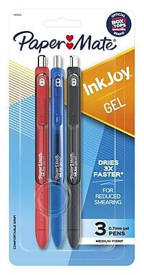 Paper Mate InkJoy GEL  
DRIES 3X FASTER FOR REDUCED SMEARING  
3 0.7mm gel PENS  
MEDIUM POINT  
OFFICIAL BOX TOPS BOO
