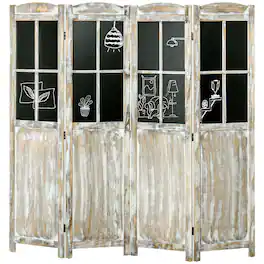 Homcom - Panel Room Divider, 5.6' Tall Farmhouse Style Folding Indoor Portable Wood Privacy Screen with Black Boards - Natural Wood