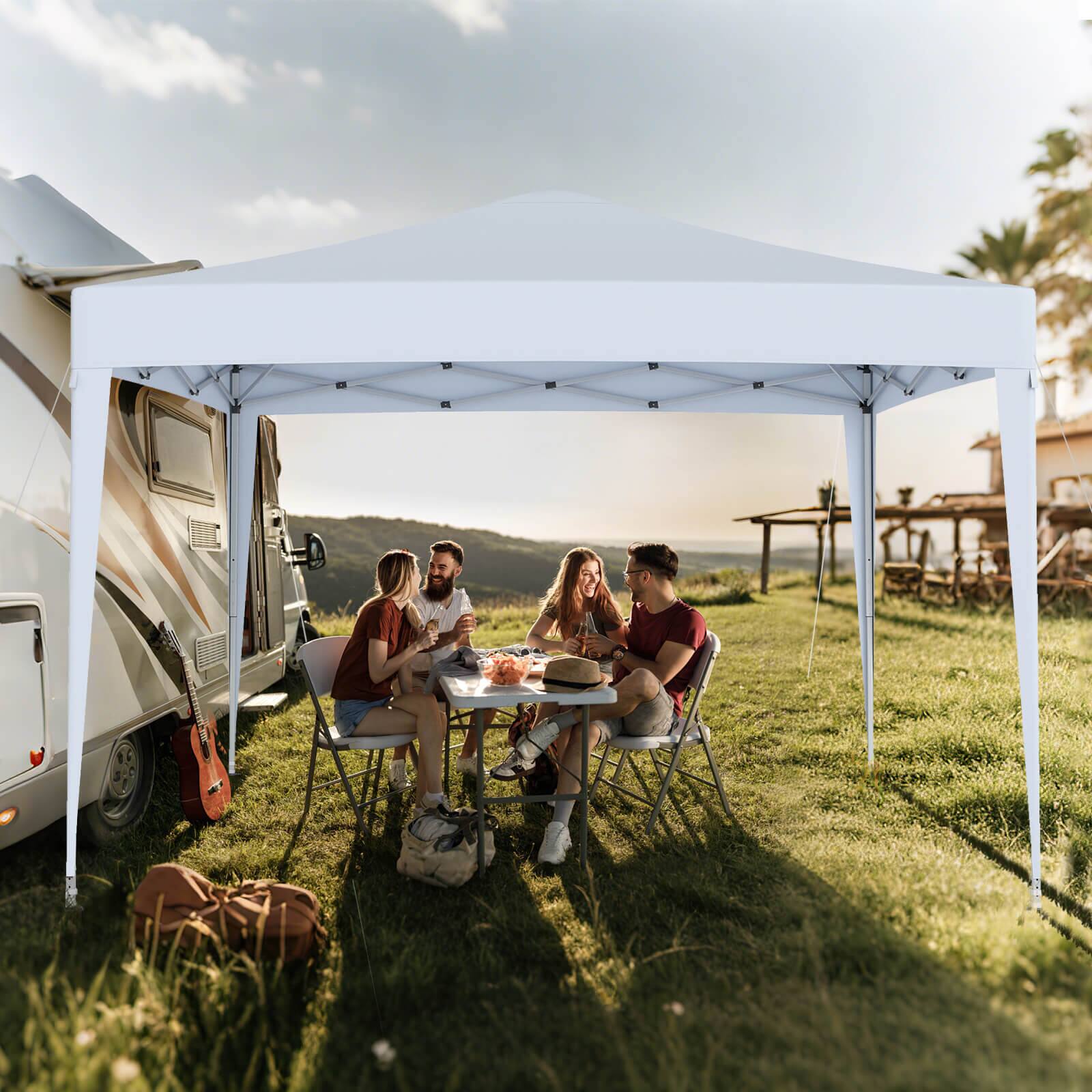 Alt View 3. Costway - Costway 10 FT x 10 FT Pop-Up Canopy Tent with Mesh Netting, Carry Bag, 8 Stakes & 4 Ropes - White.