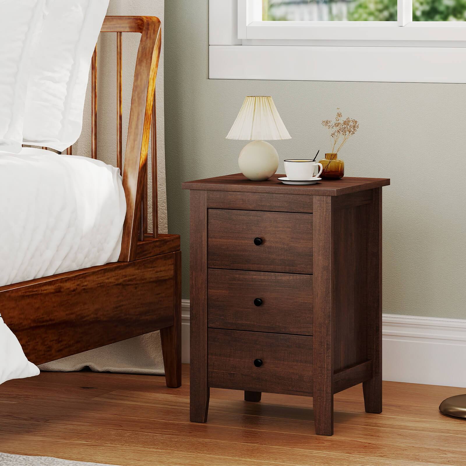 Alt View 3. Costway - Costway Nightstand End Beside Sofa Table Cabinet with 3 Drawers Bedroom Furniture - Brown.