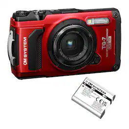 OM System - Olympus Tough TG 7 12MP Red Digital Camera with Rechargeable Battery Bundle