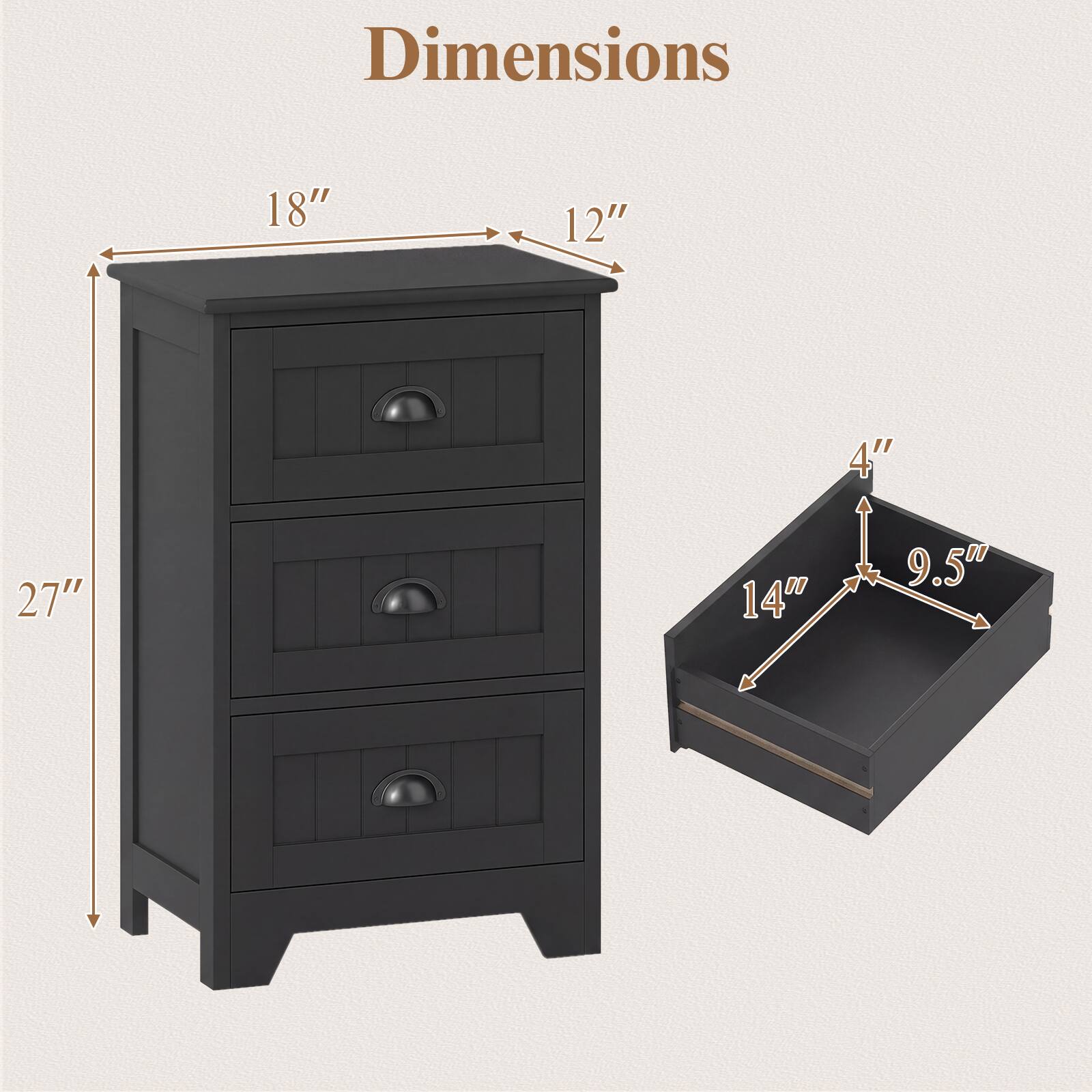 Dimensions: 18" x 12" x 4" x 27" x 14" x 9.5"