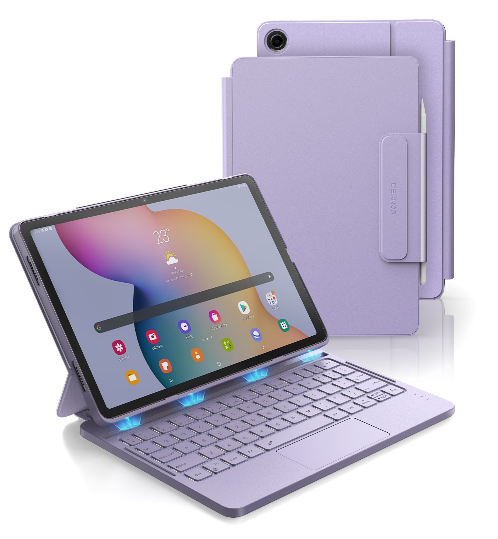 Dexnor - Keyboard Case for Samsung Galaxy Tab A9+ Plus, Magnetic Folio Keyboard, Trackpad Backlit Stylus Holder - Purple
