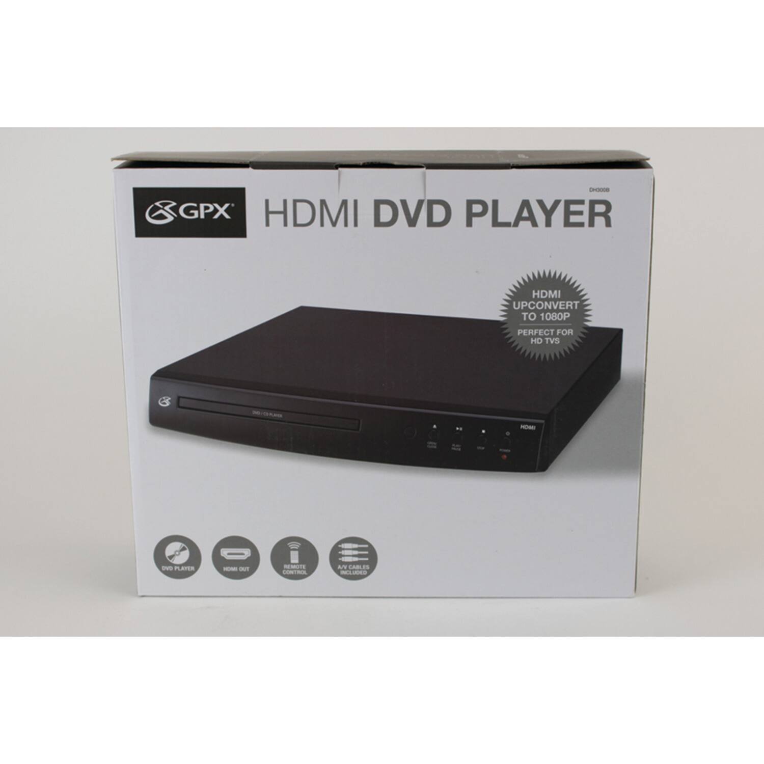 GPX HDMI DVD Player HDMI Upconvert to 1080P Perfect for HD TVs

Features:
- DVD Player
- HDMI Out
- Remote Control
- A/V Cable Included