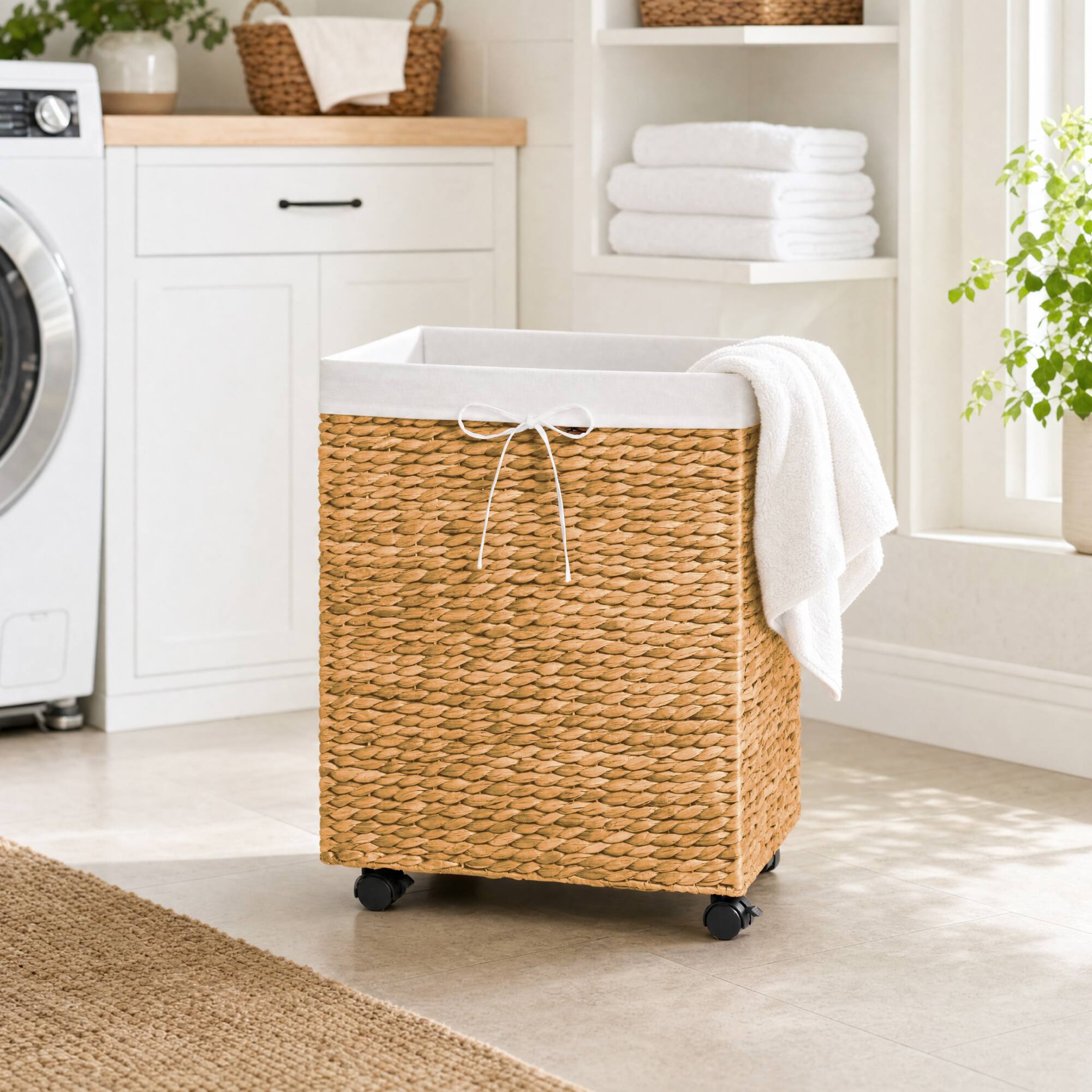 Alt View 8. Best Choice Products - Best Choice Products Medium Laundry Hamper W/ Rolling Wheels, Woven Hyacinth Laundry Basket W/ Liner, 24 Gal - Natural - Natural.