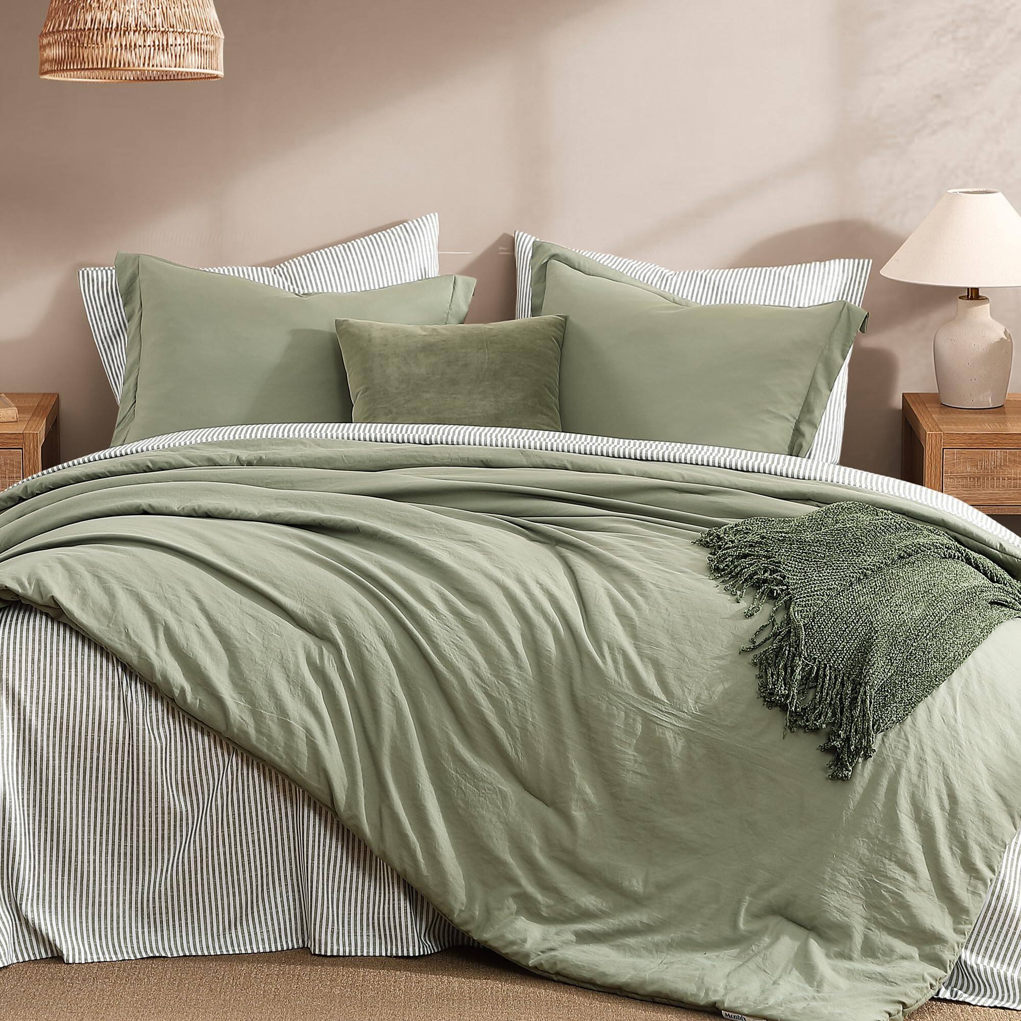 Alt View 2. Dapper Styles - Queen Comforter Set - Olive Prewashed Bed In A Bag Bedding Sets With Comforters All Seasons Ultra Soft Shee... - Autumn Leaf-7Piece-Queen(90”X90'').