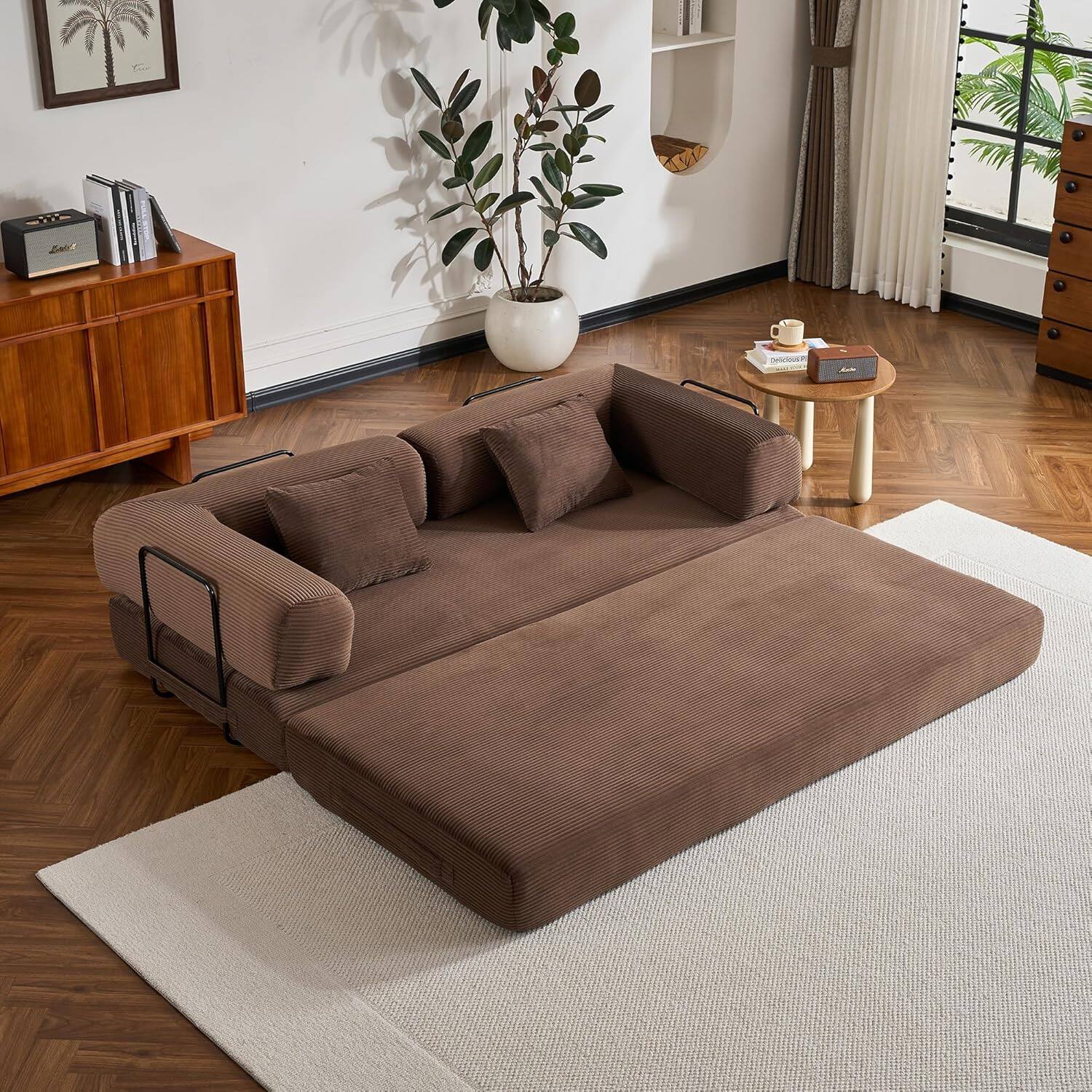 Alt View 7. Trinkets Crazed - Convertible Sleeper Sofa Bed with Fixed-Shape Frame, Corduroy Folding Boneless Couch  - brown.