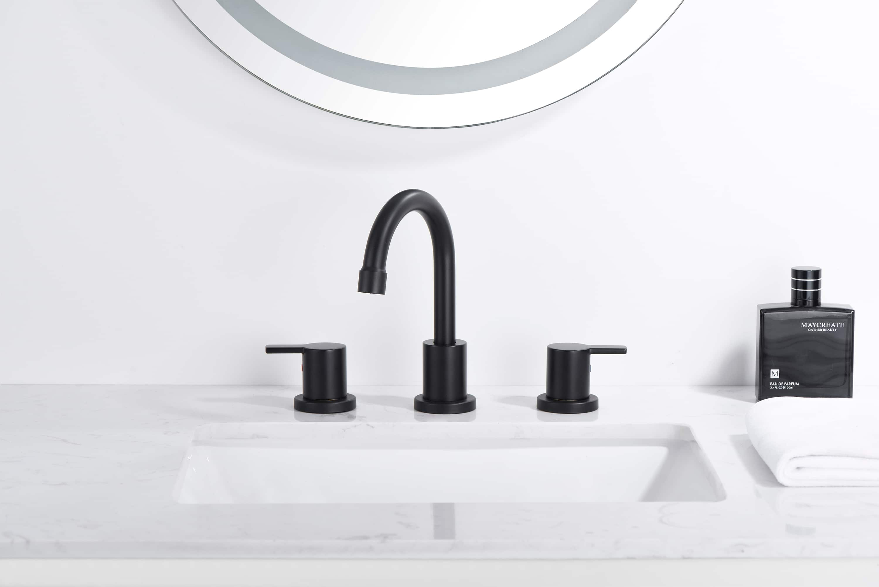 Bothwa Home - Bathroom Faucet For bathroom Sink With Two Handles And Supply Lines BC042-MB-K09 - Matt black