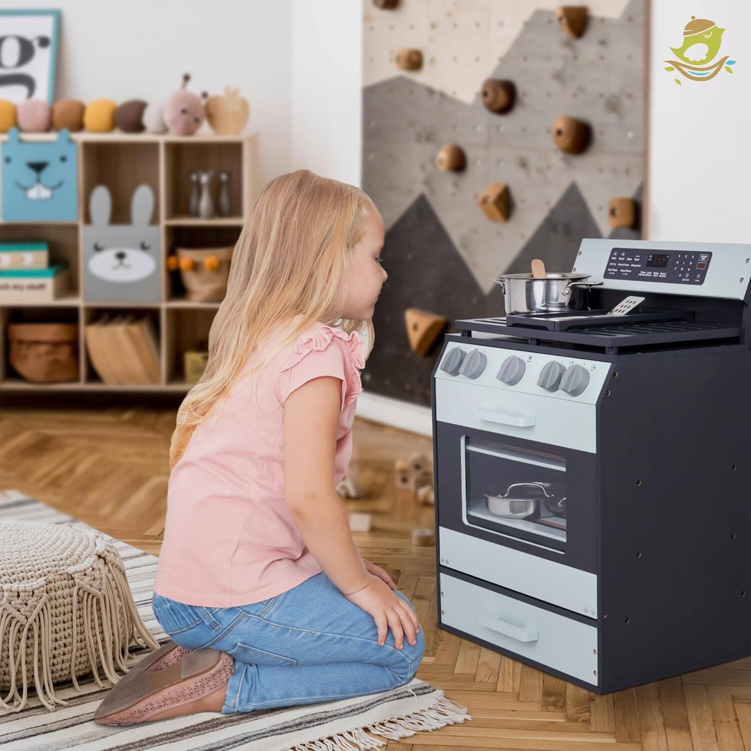 Alt View 7. Lil' Jumbl - Wooden Play Oven, Gourmet Kitchen Playset with Pretend Oven, Stove, Knobs & More - Black.