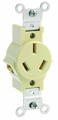 Leviton - 20 Amp 125/250V Narrow Single Receptacle NEMA 10-20R 5032-I - Ivory