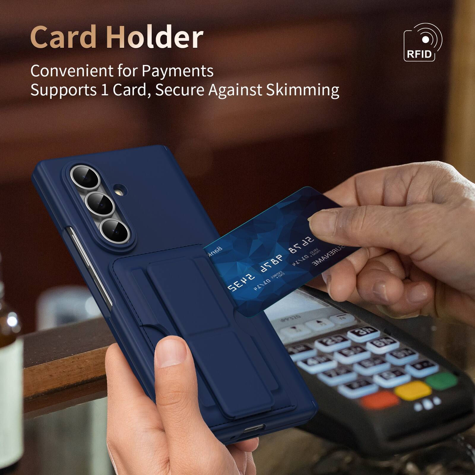 Card Holder Convenient for Payments Supports 1 Card, Secure Against Skimming

RFID

5678 56 Bank 78

SURNAME 76

9876 01/14

AES 10

5432 03/34

01 99

3A BA