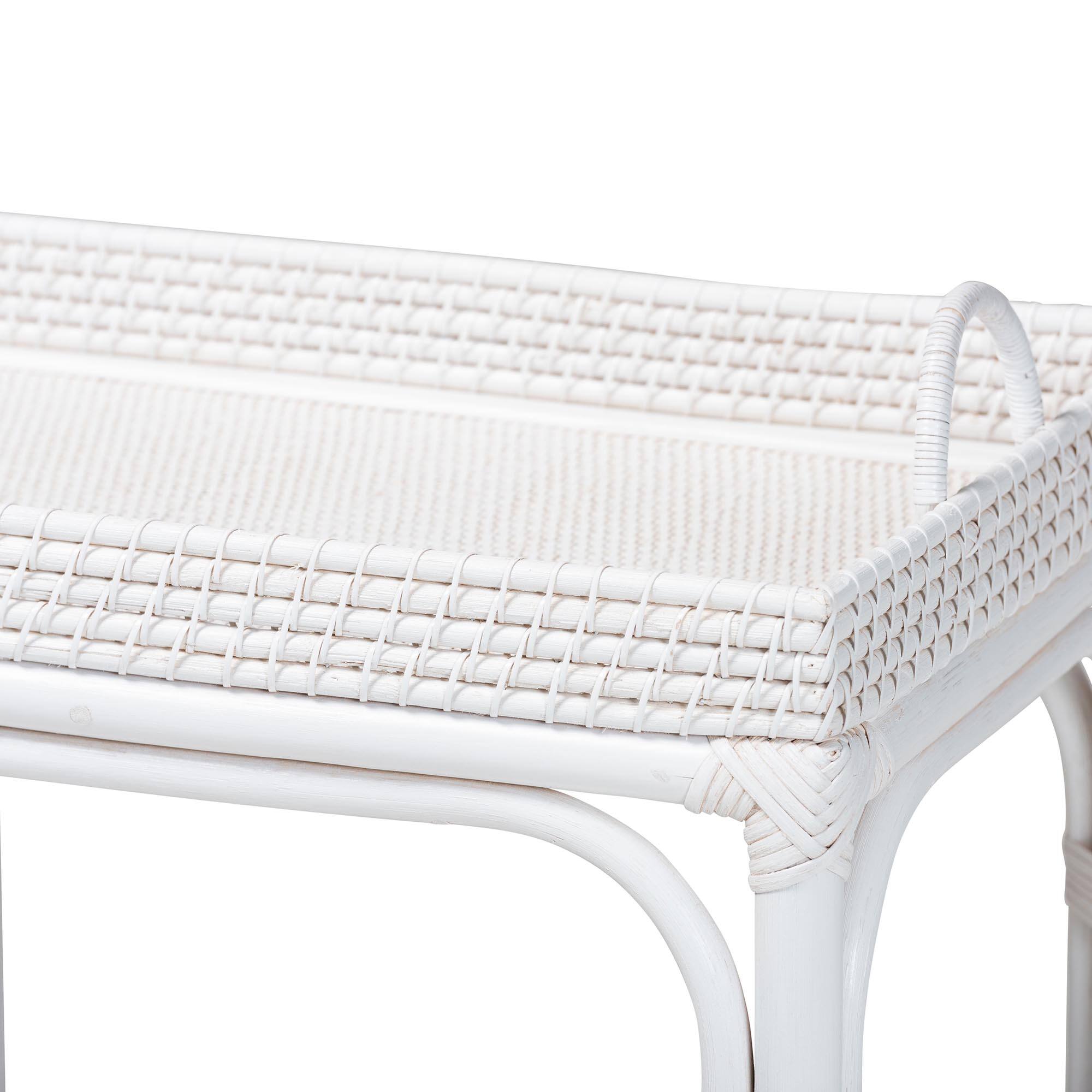 Back. bali & pari - Lombok Natural Rattan Console Table - Handwoven Wicker 2-Tier Accent Table with Raised Tray Top - White.