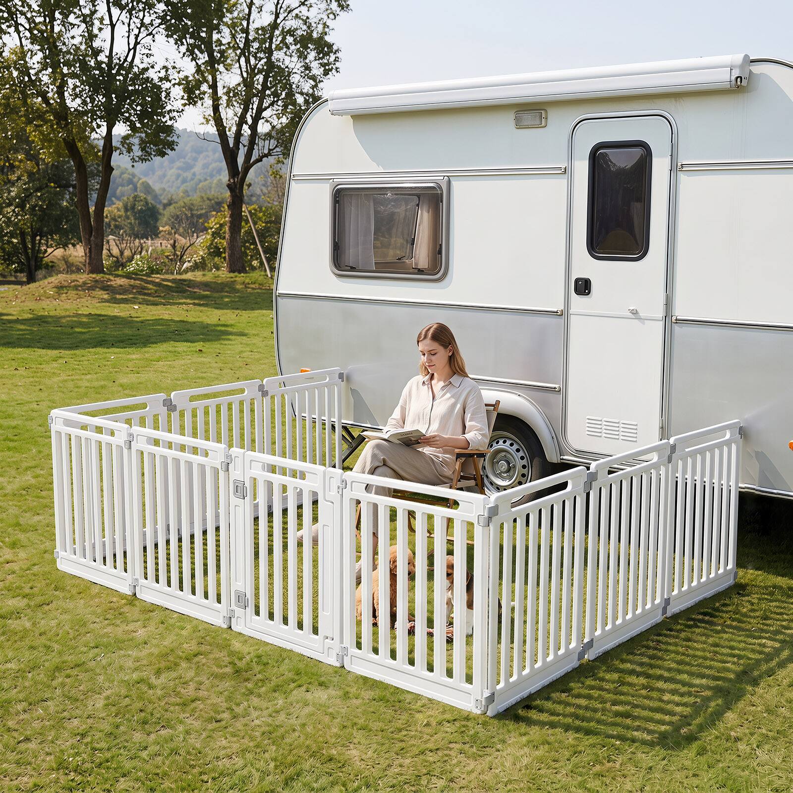 Alt View 3. Gymax - Gymax Indoor Outdoor Dog Playpen w/Door Lock 31.5'' Height 10 Panels for RV Camping White - White.