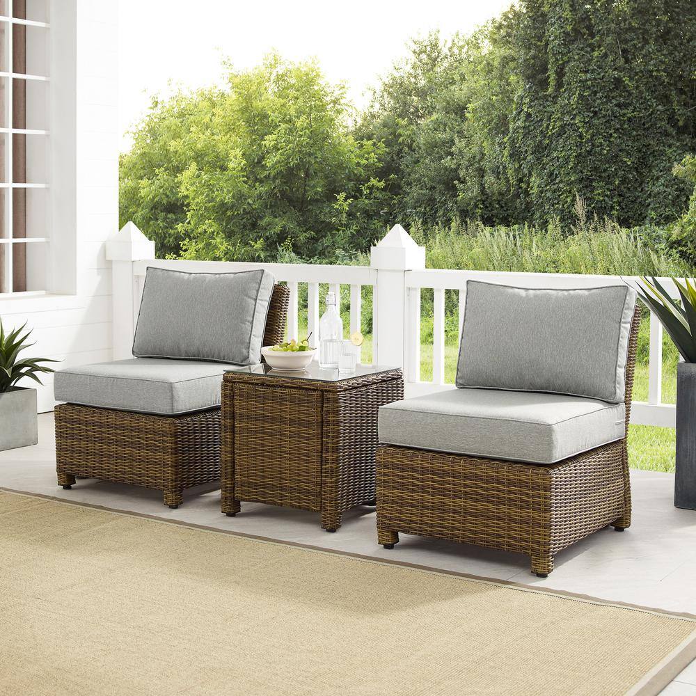 Alt View 9. Crosley Furniture - Bradenton 3Pc Armless Wicker Outdoor Chair Set - Side Table & 2 Armless Chairs - Gray.