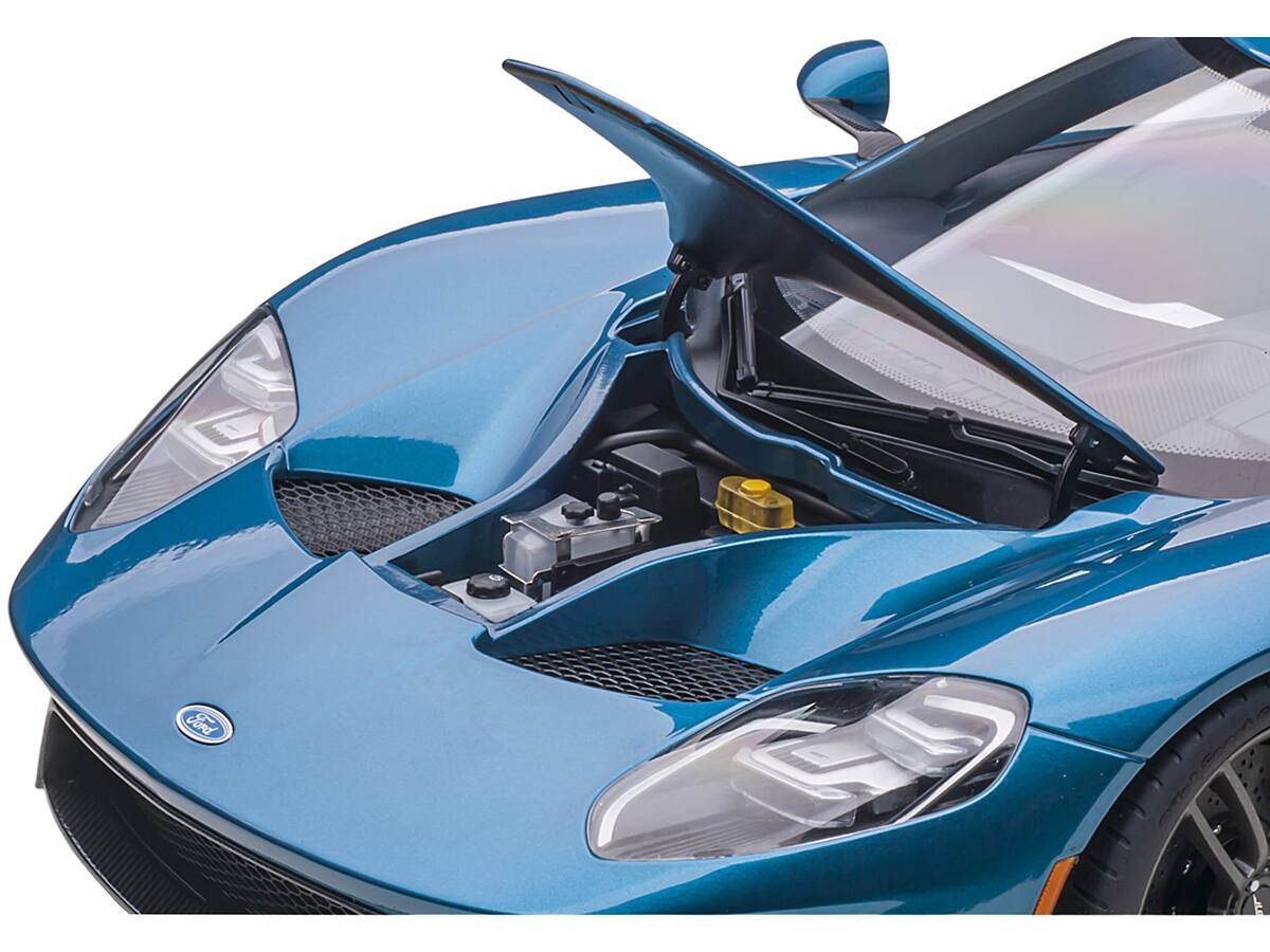Left. Autoart - 2017 Ford GT Liquid Blue Metallic 1/12 Model Car by Autoart - Blue Metallic.