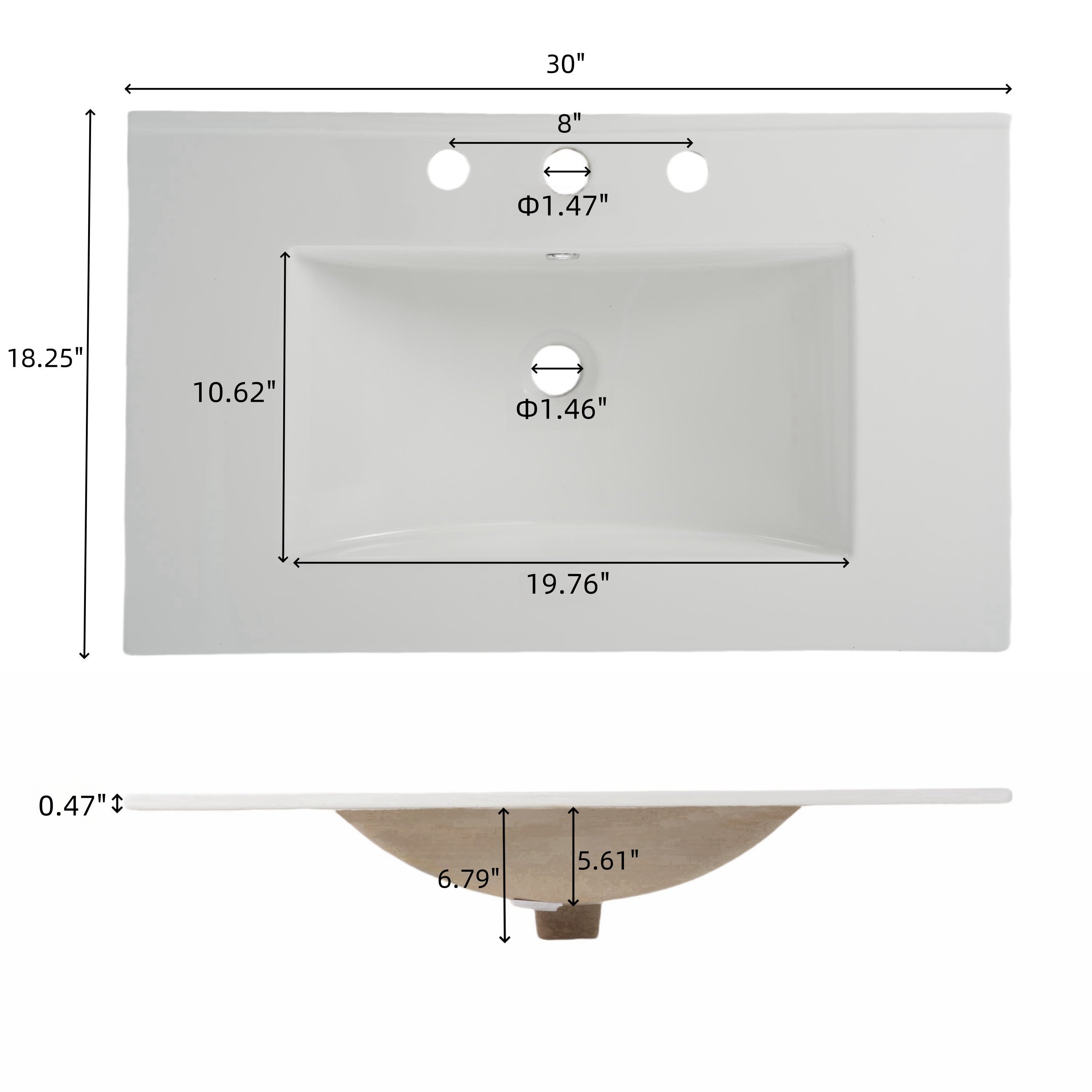 30"  
8"  
1.47"  
18.25"  
10.62"  
1.46"  
19.76"  
0.47"  
6.79"  
5.61"