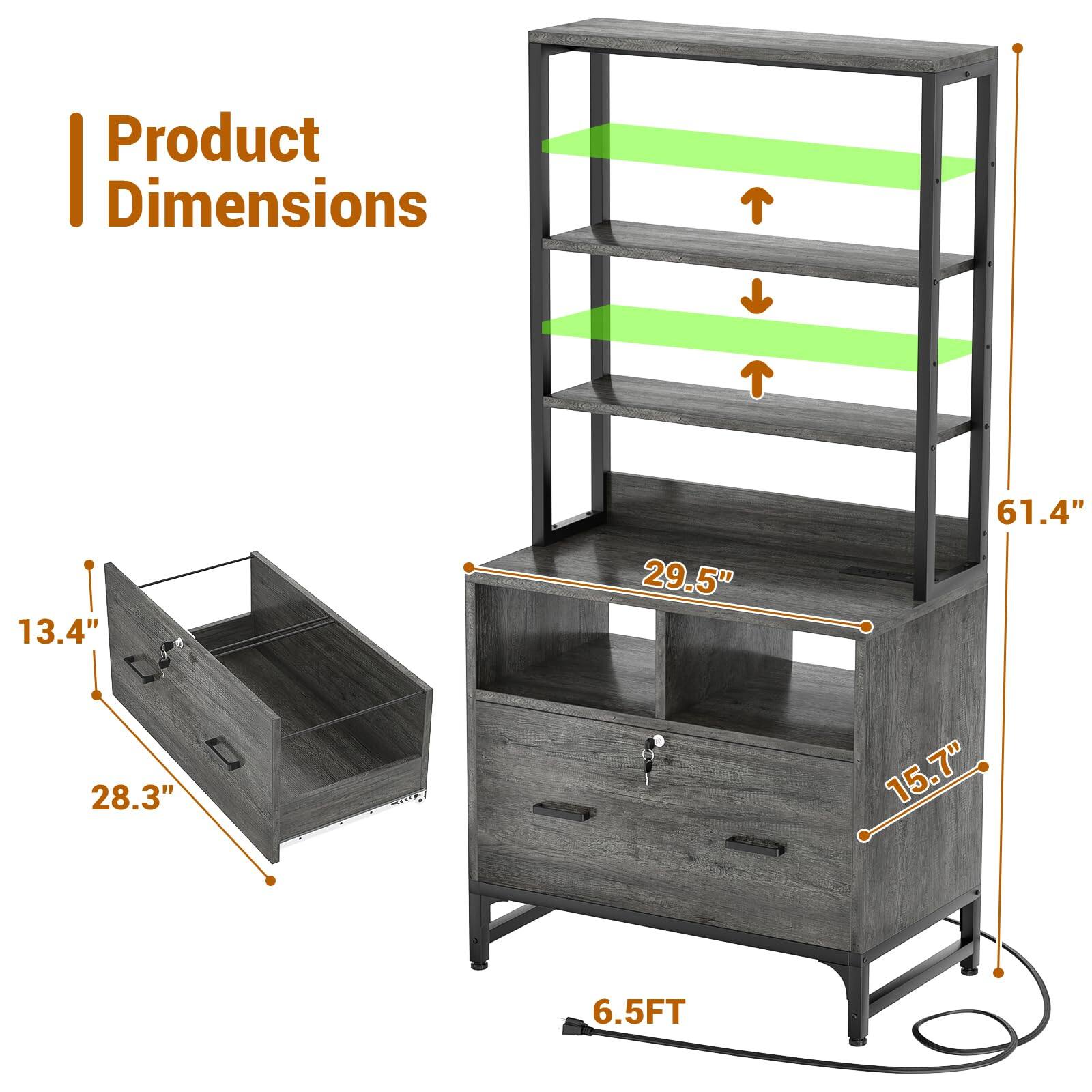Product Dimensions

- Width: 28.3"
- Depth: 13.4"
- Height: 61.4"
- Shelf Height: 29.5"
- Drawer Height: 15.7"
- Overall Height: 6.5FT