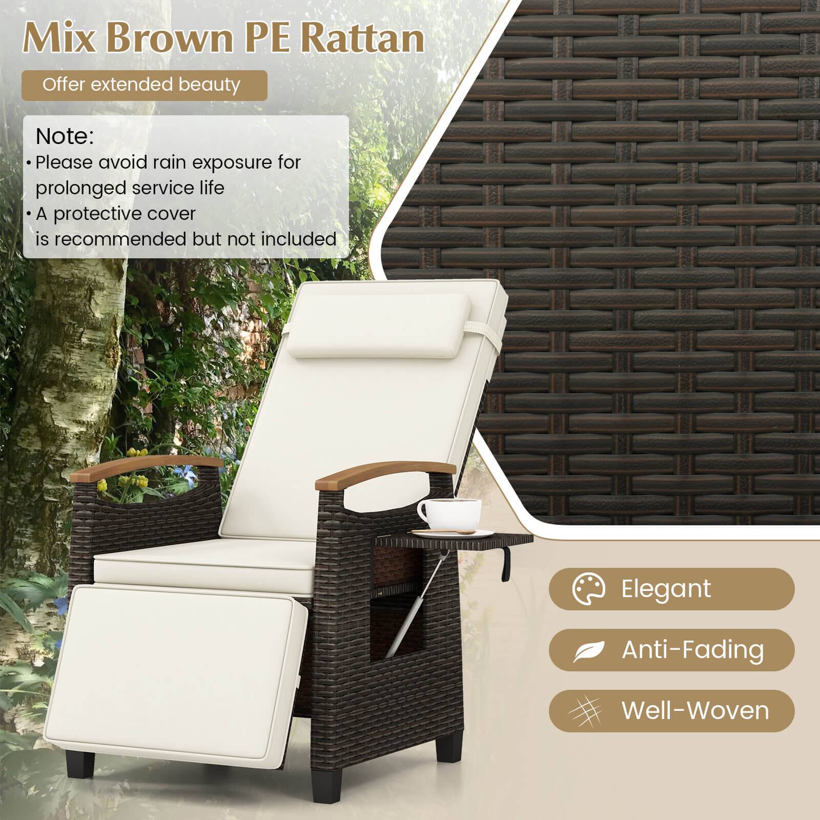 Mix Brown PE Rattan Offer extended beauty Note: Please avoid rain exposure for prolonged service life A protective cover is recommended but not included Elegant Anti-Fading Well-Woven