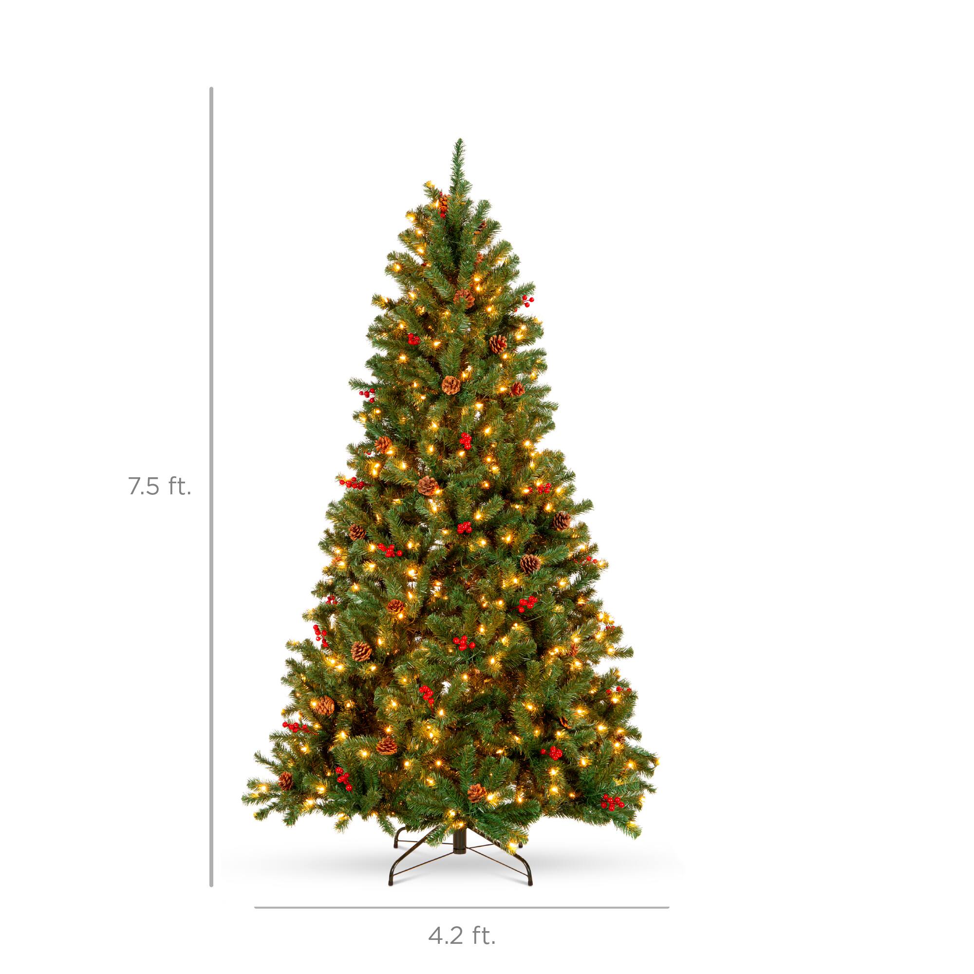 The text on the image shows the dimensions of the Christmas tree as 7.5 ft. in height and 4.2 ft. in width.