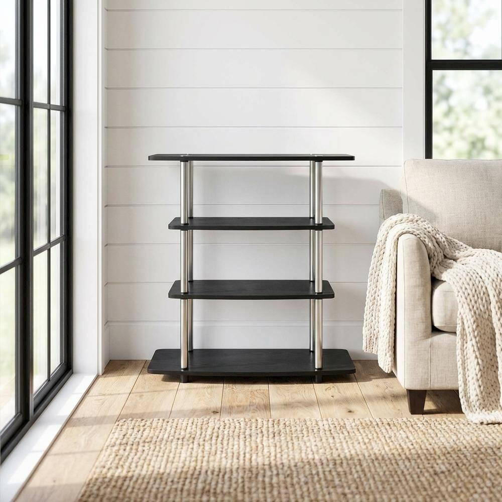 Alt View 1. FurniFact - Black transitional 37-inch highboy TV stand, 4 shelves, woodgrain veneer design - Black.