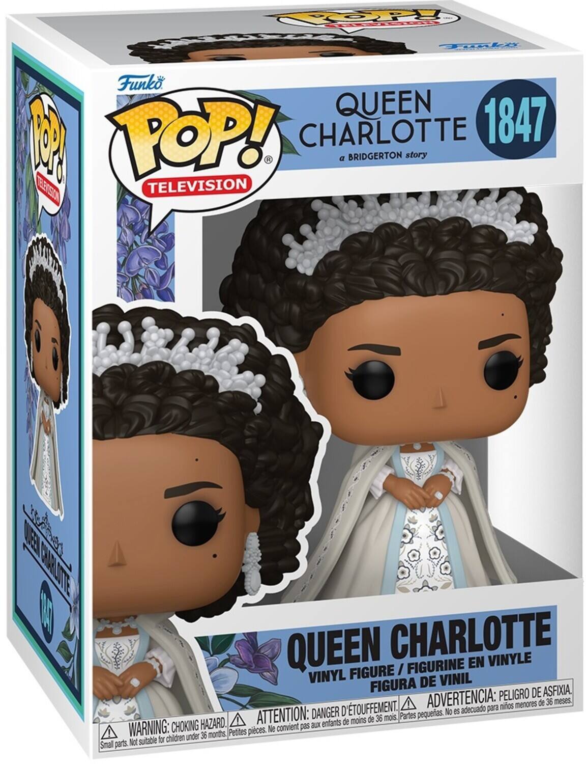 Funko POP! TELEVISION  
QUEEN CHARLOTTE 1847  
a BRIDGERTON story  

VINYL FIGURE / FIGURINE EN VINYLE / FIGURA DE VINIL  

ADVERTENCIA: PELIGRO DE ASFIXIA.  
ATTENTION: DANGER D'ÉTOUFFEMENT.  
WARNING: CHOKING HAZARD.  

No es adecuado para niños menores de 36 meses.  
Ne convient pas aux enfants de moins de 36 mois.  
Not suitable for children under 36 months.  

Small parts.  
Petites pièces.  
Partes pequeñas.