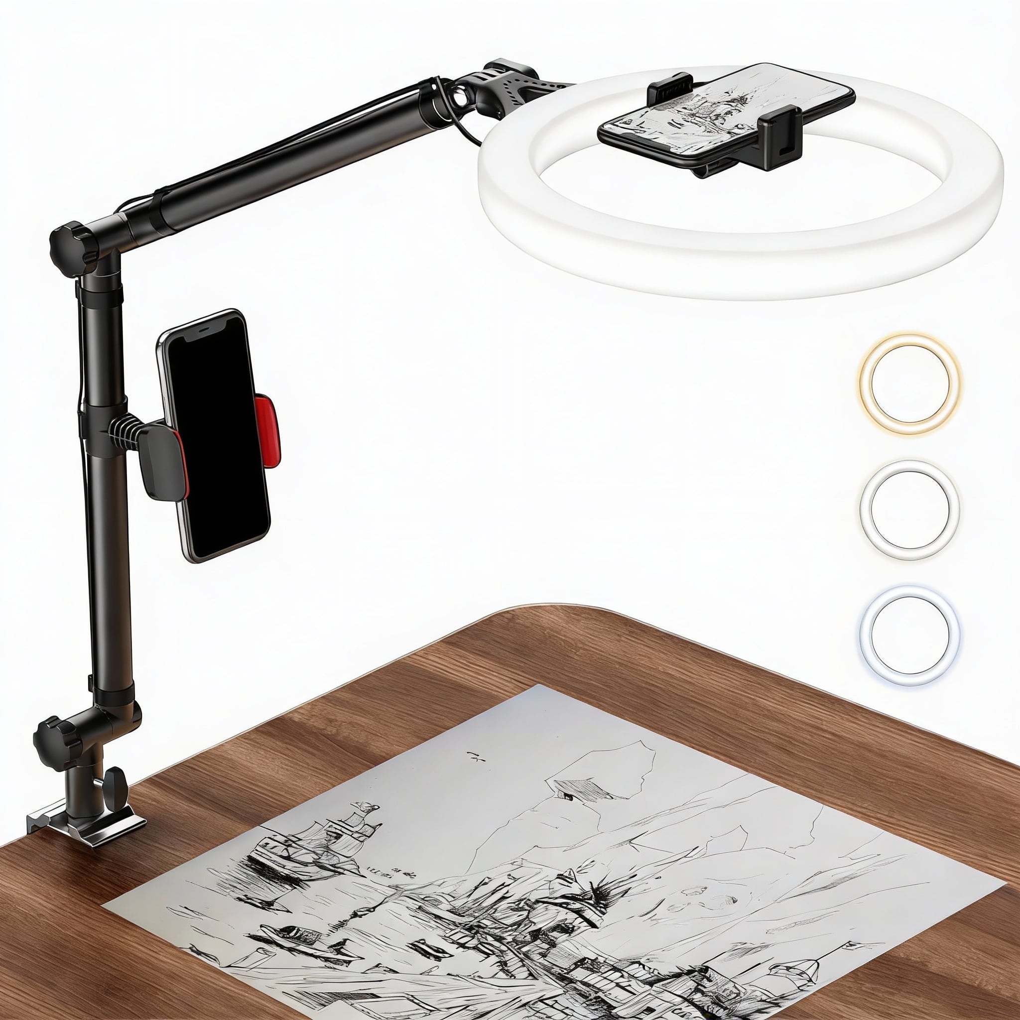 METALTON - Ring Light With Stand And Phone Holder Usb For Desk Overhead Camera Mount Ringlight Lamp Clamp Photography - Default