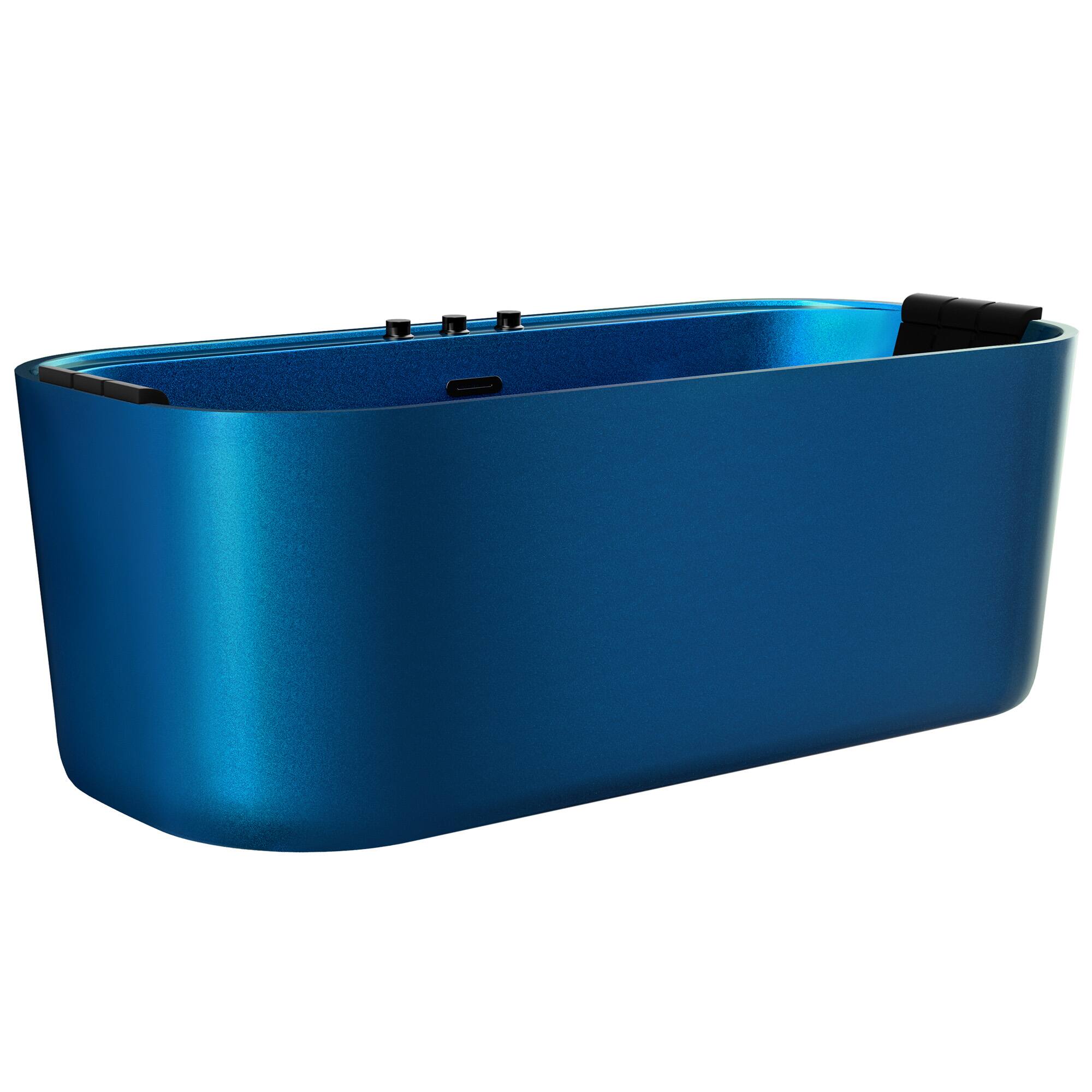 Angle. Empava - 67 in. x 31.5 in. Center Drain Combination 16 Water and 12 Air Bubble Jets Bathtub Freestanding Whirlpool Bath in Blue - Blue.