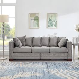 Ropilly - Grey Velvet Sofa with Square Arms, 3 Seat Living Room Sofa with Silver Nailhead Trim and Storage - Gray