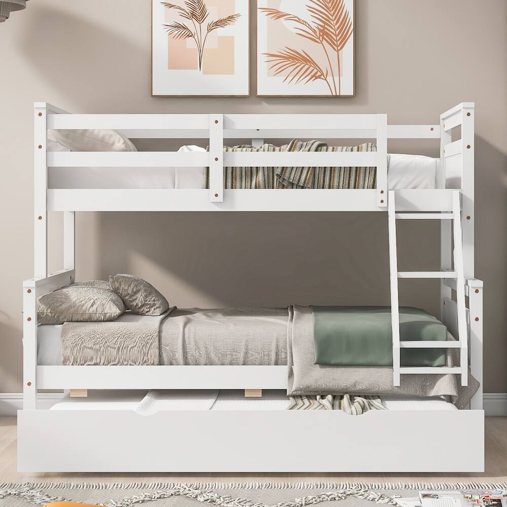 Left. Loheer - Loheer Twin Over Full Bunk Bed with Trundle White Solid Wood - White.