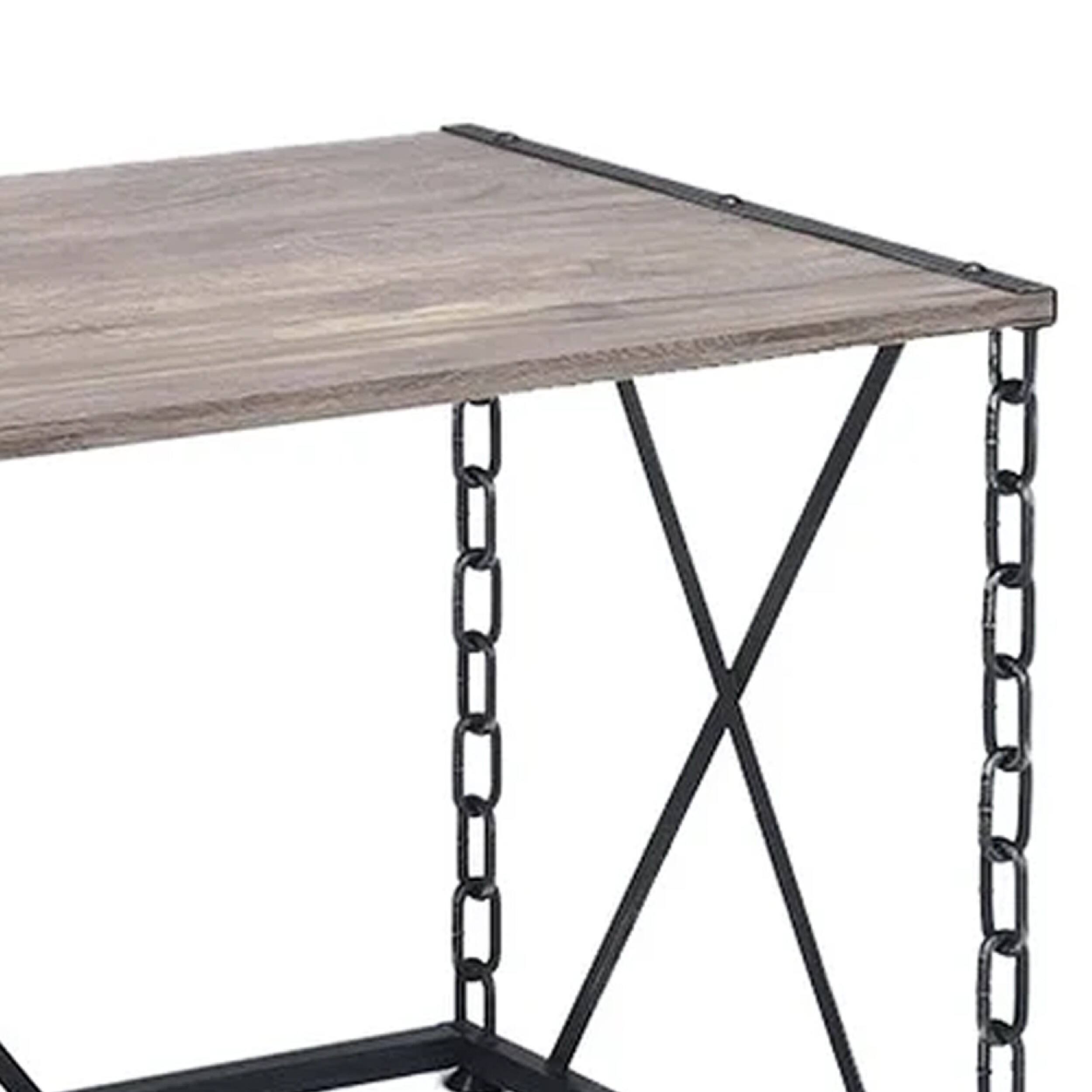 Angle. Manhattan Lane - 48 Inch Console Desk Table, Metal Chain Base, Oak Brown, Black - Brown and Black.