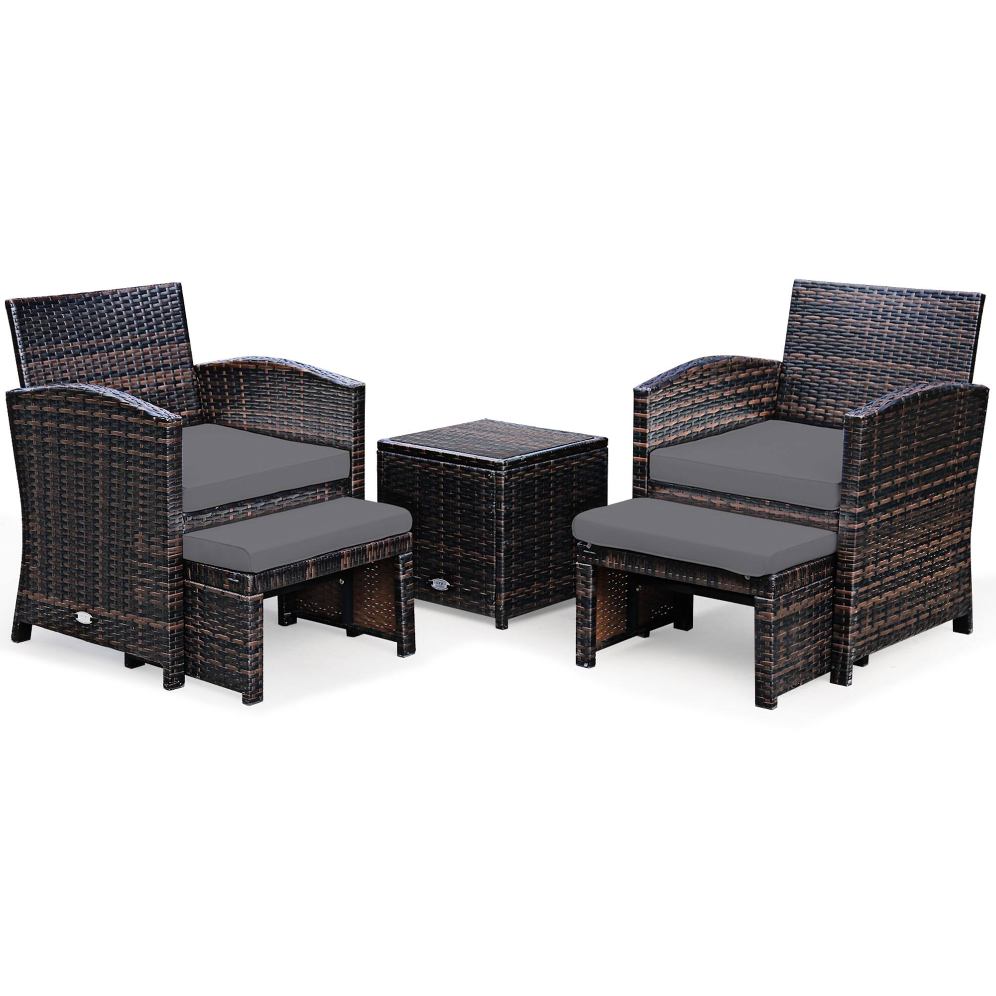Alt View 4. Gymax - Gymax 5PCS Rattan Patio Furniture Set Chair & Ottoman Set w/ Grey Cushions - Grey.