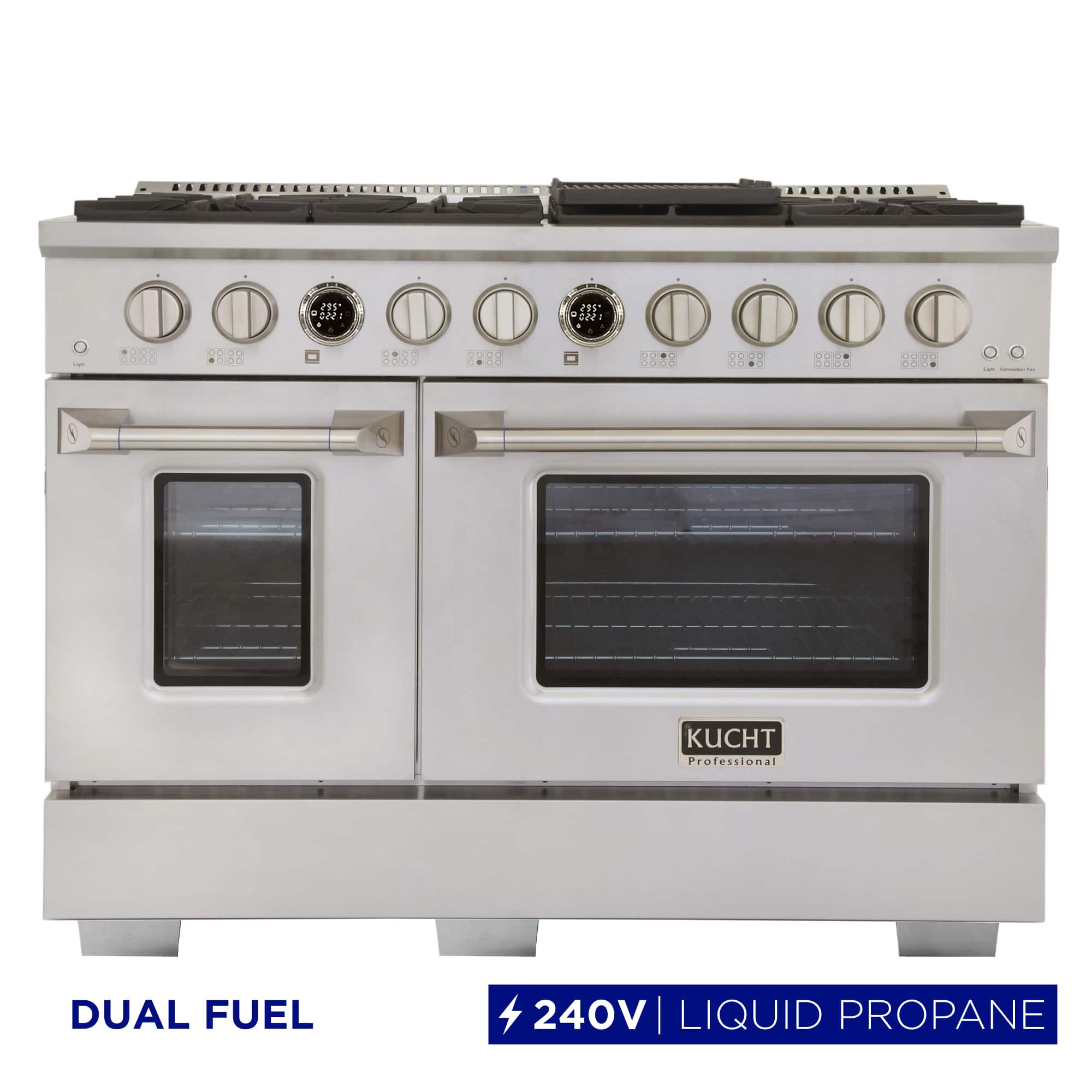 48 in. 6.7 cu. ft. Dual Fuel Range, 8 Burners, LP, Stainless Steel, Kucht Horus Thermostat - Stainless Steel
