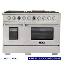 48 in. 6.7 cu. ft. Dual Fuel Range, 8 Burners, LP, Stainless Steel, Kucht Horus Thermostat - Stainless Steel
