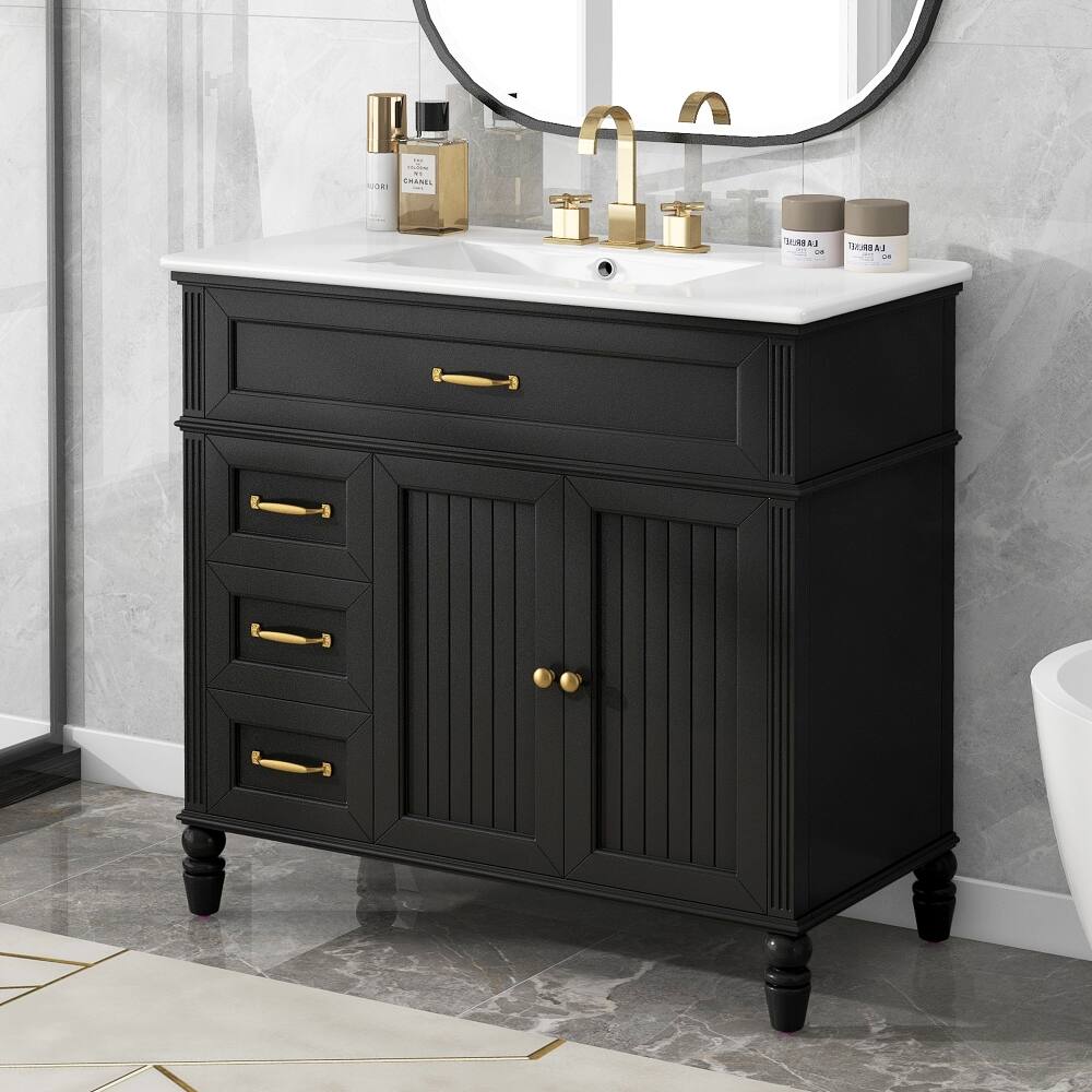 Loheer - 36 inch bathroom vanity with sink Freestanding Cabinet - Black