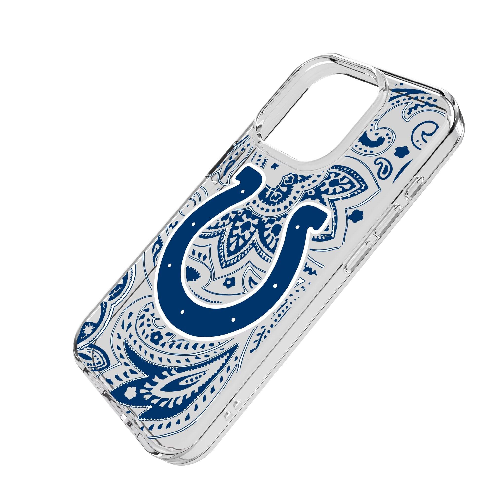 Alt View 1. Keyscaper - Indianapolis Colts iPhone Clear Paisley Design Case - 16e - Multicolor.