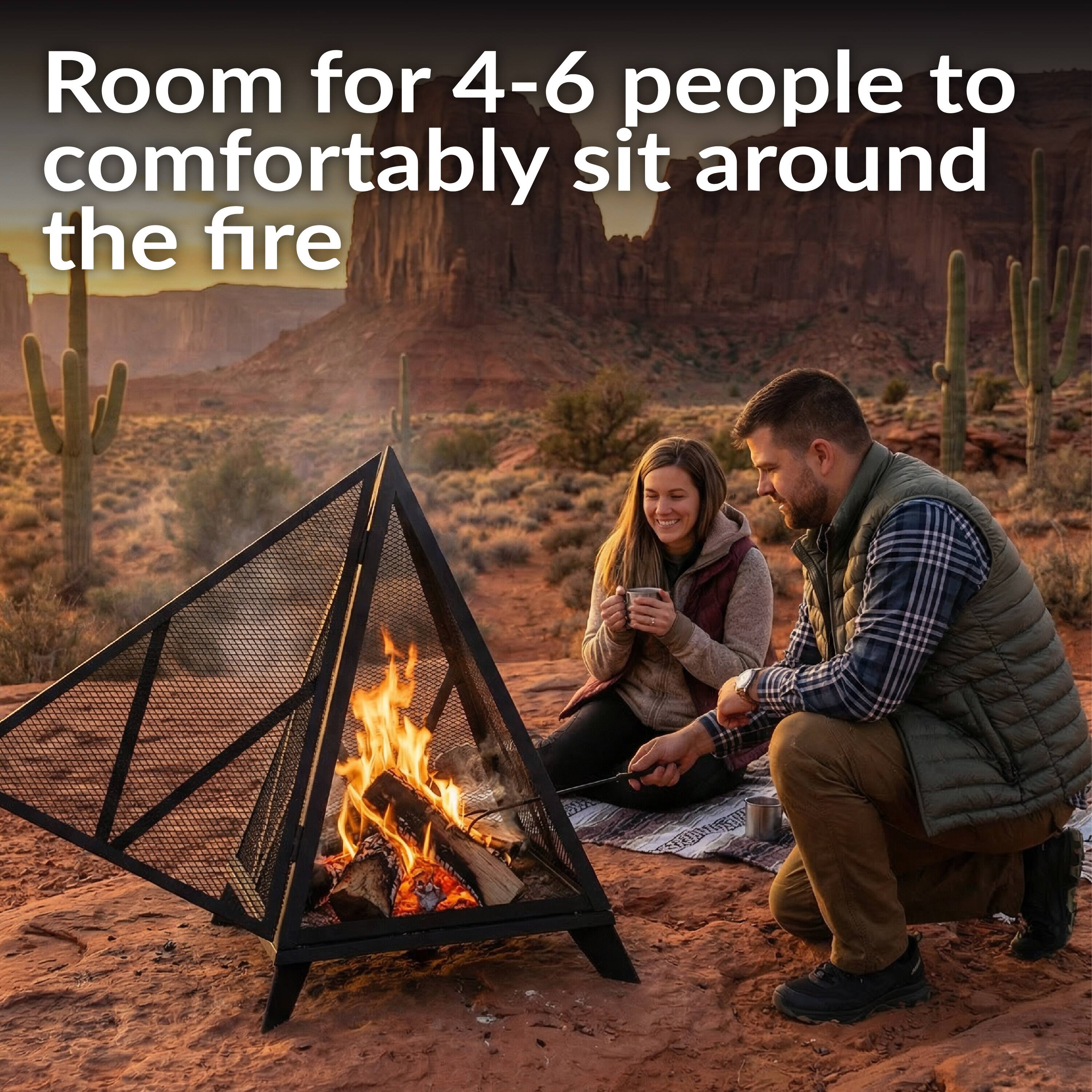 Room for 4-6 people to comfortably sit around the fire