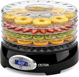 OSTBA - Food Dehydrator, 5 BPA-Free 12.2" Trays, Adjustable Temp 95–160℉ - Clear/Black