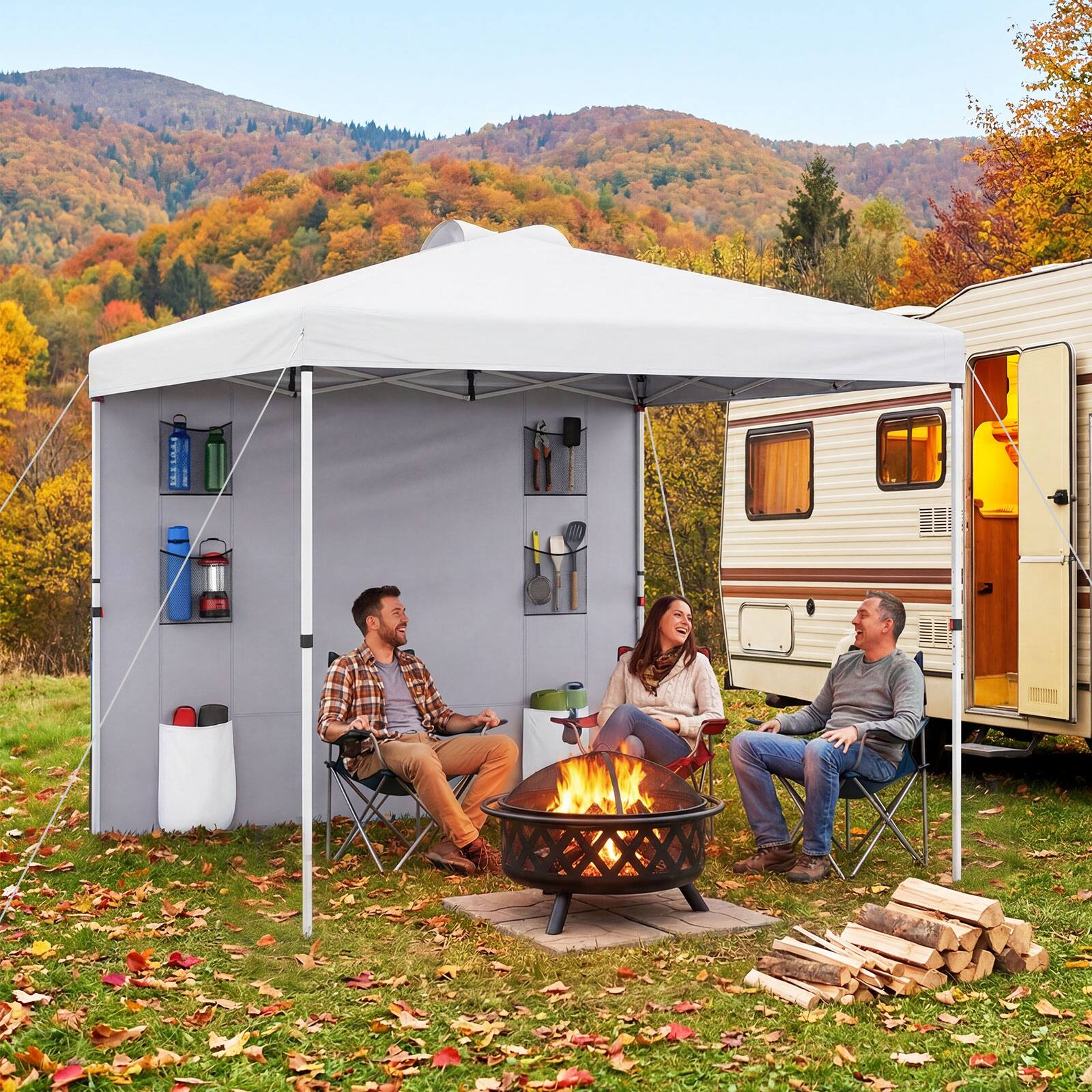Alt View 4. Costway - Costway Pop up Canopy Tent with Sidewall, 6 Pockets, Instant Setup Commercial Gazebo - White.