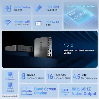 MINIX NGC N512 Mini PC, Intel Core i5 12600H, 16GB DDR5, 1TB M.2 MINIX NGC N512 Mini PC, Intel Core i5 12600H, 16GB DDR5, 1TB M.2