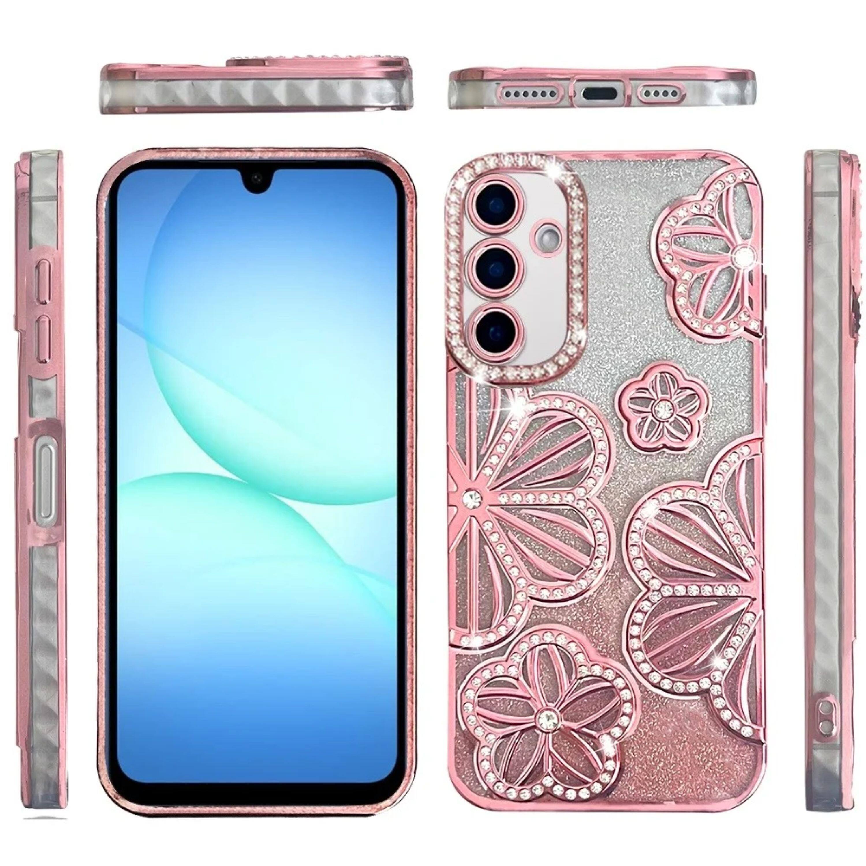 Kitcheniva - Bling Floral 3D Glitter Phone Cover Plus Tempered Glass For Samsung A17 5G - Rose Gold price history on PriceWatchPro